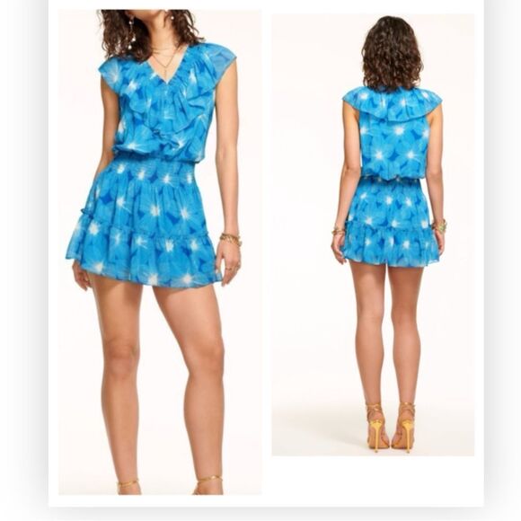 Ramy Brook Danica Silk Floral Print Ruffled Mini Dress IN Spaza Size S NWT $425 - Picture 1 of 8